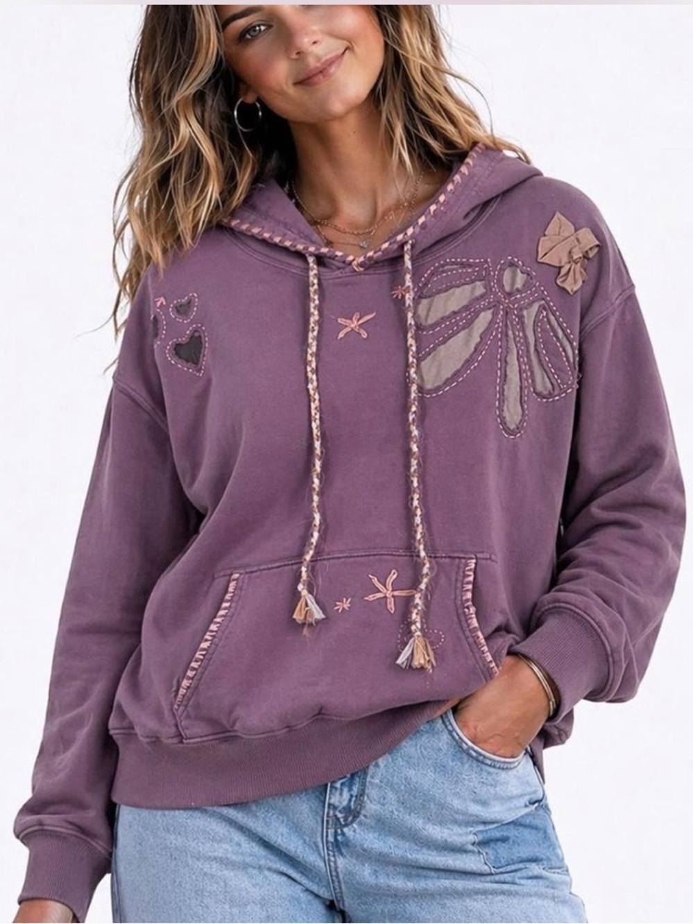 Free People Love Letters Hoodie NWT Regal Orchid Embroidered S